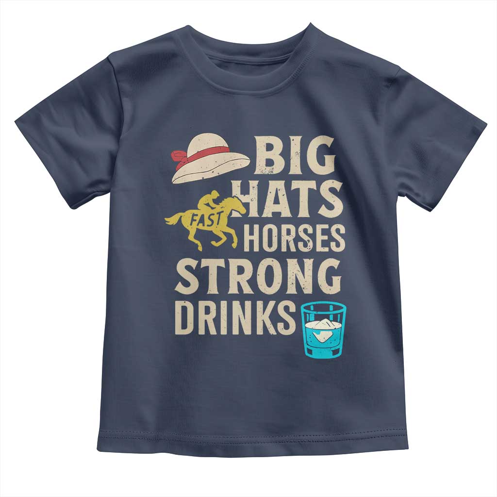 Big Hats Fast Horses Strong Drinks Retro Toddler T Shirt Southern Derby Day Watch Party Graphic