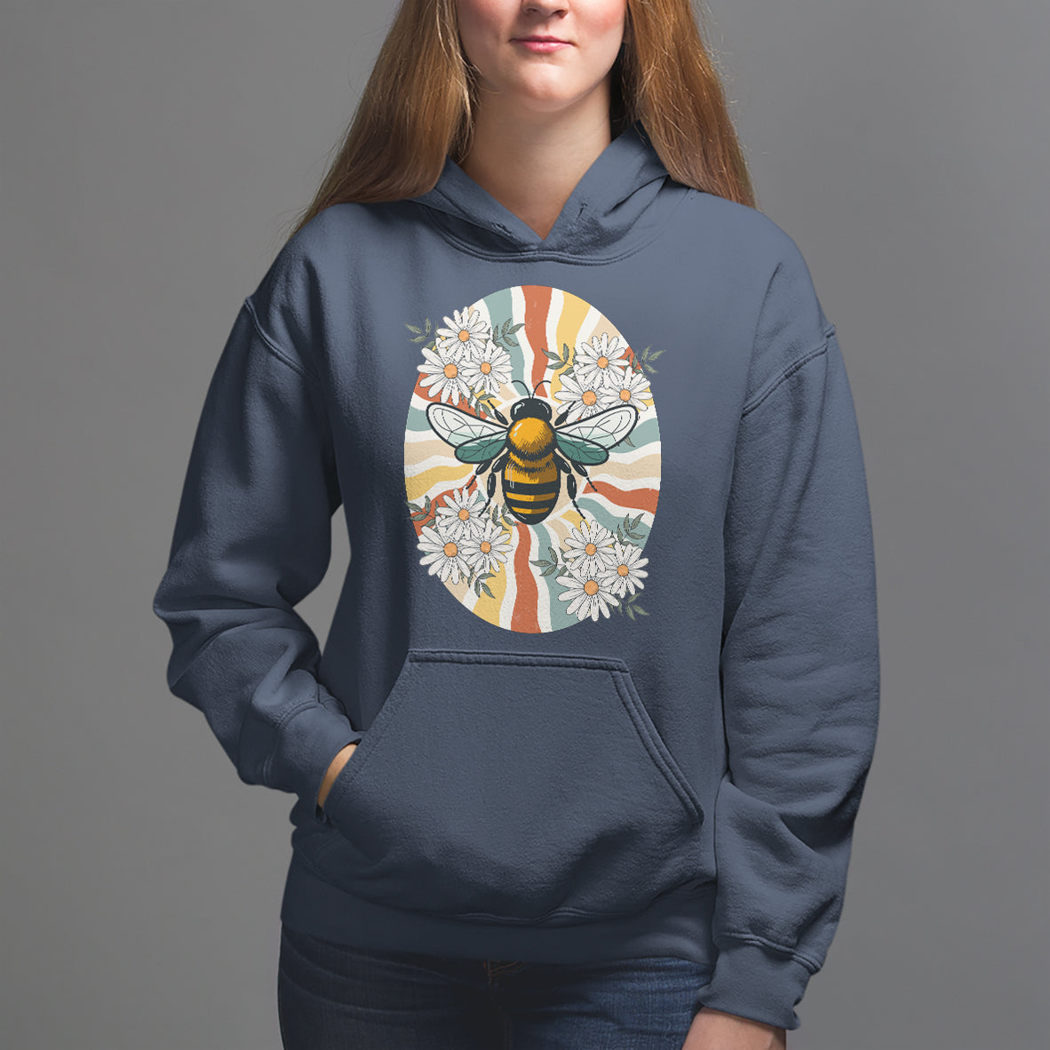 Vintage Bee Daisy Flowers Retro Groovy Hoodie - Wonder Print Shop