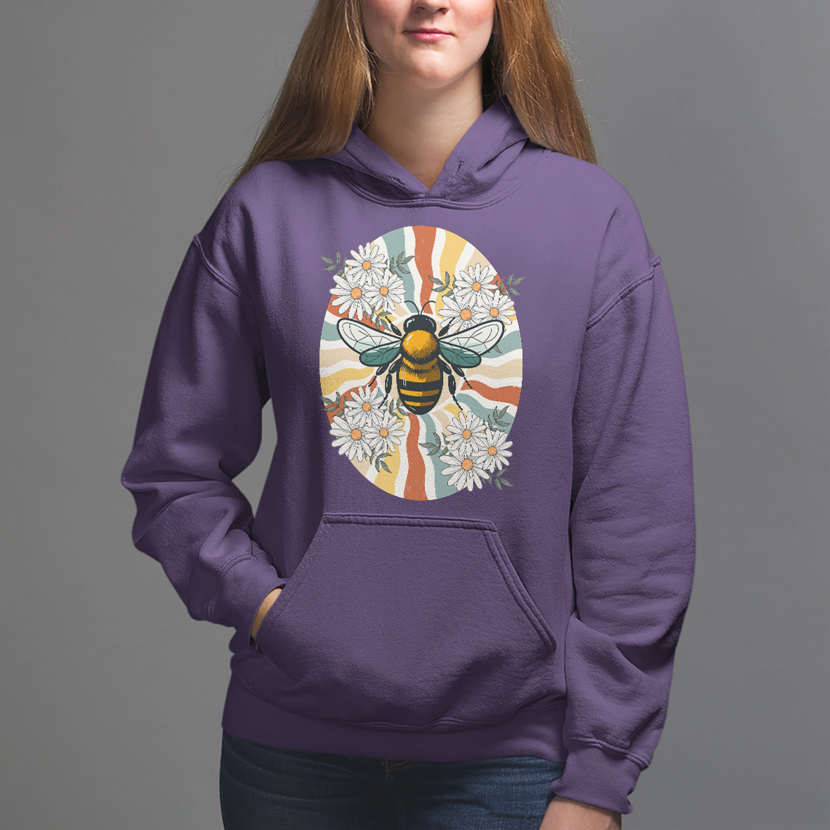 Vintage Bee Daisy Flowers Retro Groovy Hoodie - Wonder Print Shop