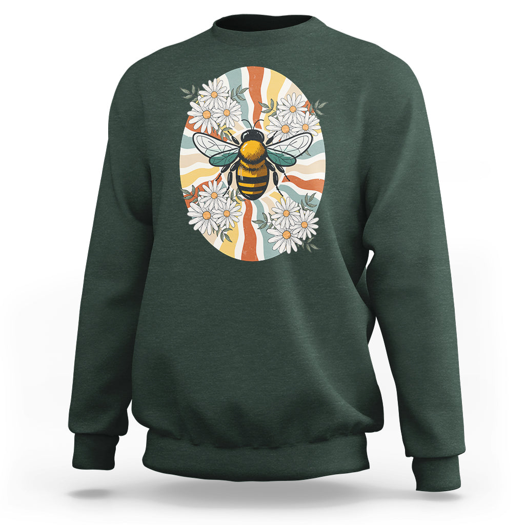 Vintage Bee Daisy Flowers Retro Groovy Sweatshirt - Wonder Print Shop