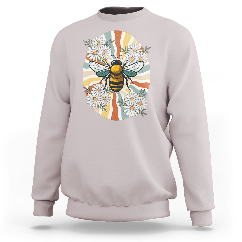 Vintage Bee Daisy Flowers Retro Groovy Sweatshirt - Wonder Print Shop