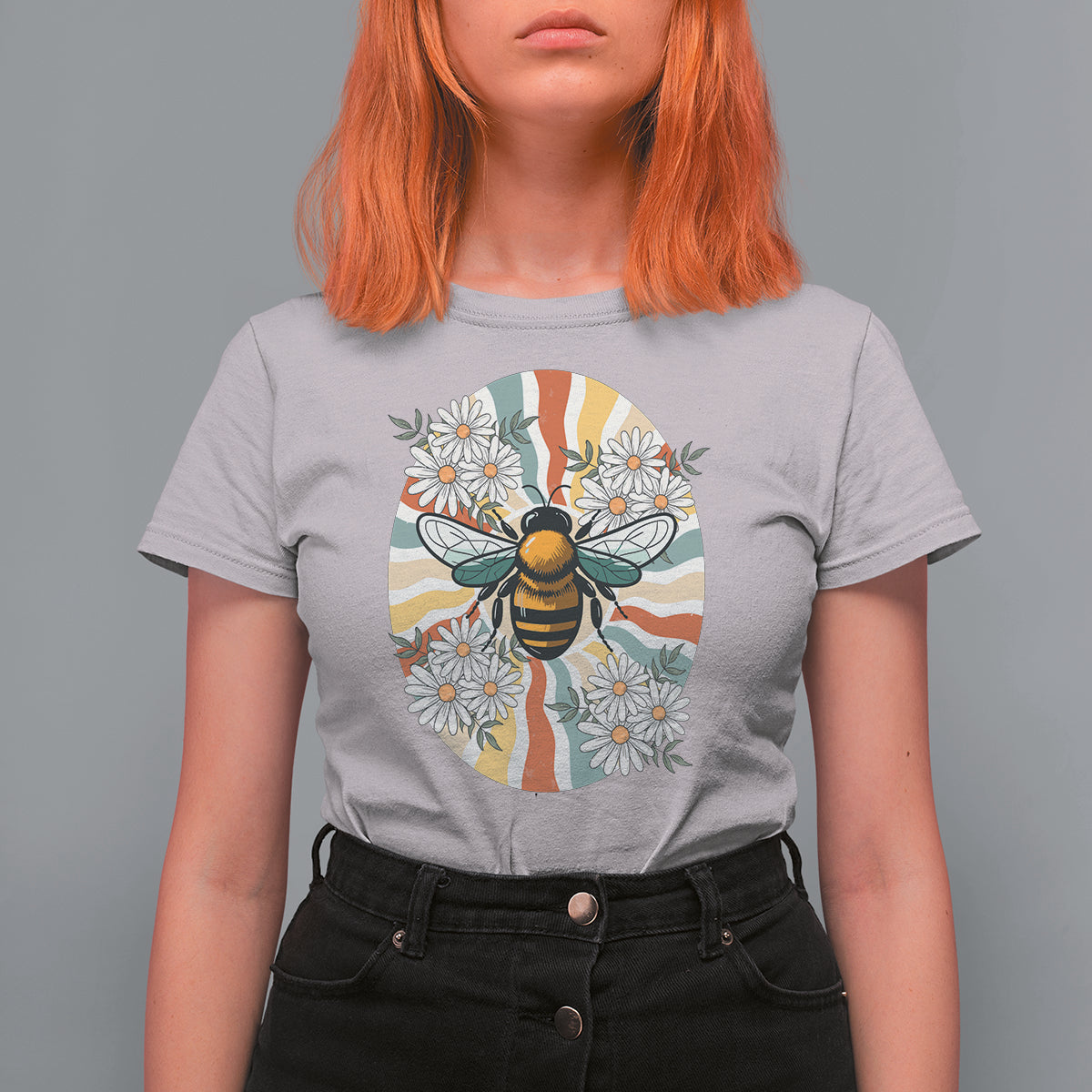 Vintage Bee Daisy Flowers Retro Groovy T Shirt For Women - Wonder Print Shop