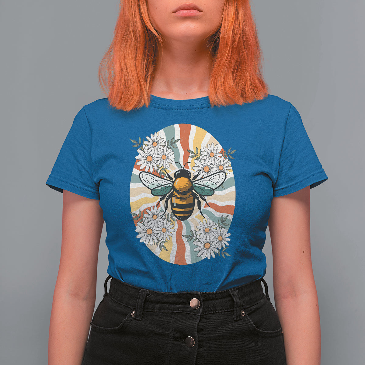 Vintage Bee Daisy Flowers Retro Groovy T Shirt For Women - Wonder Print Shop