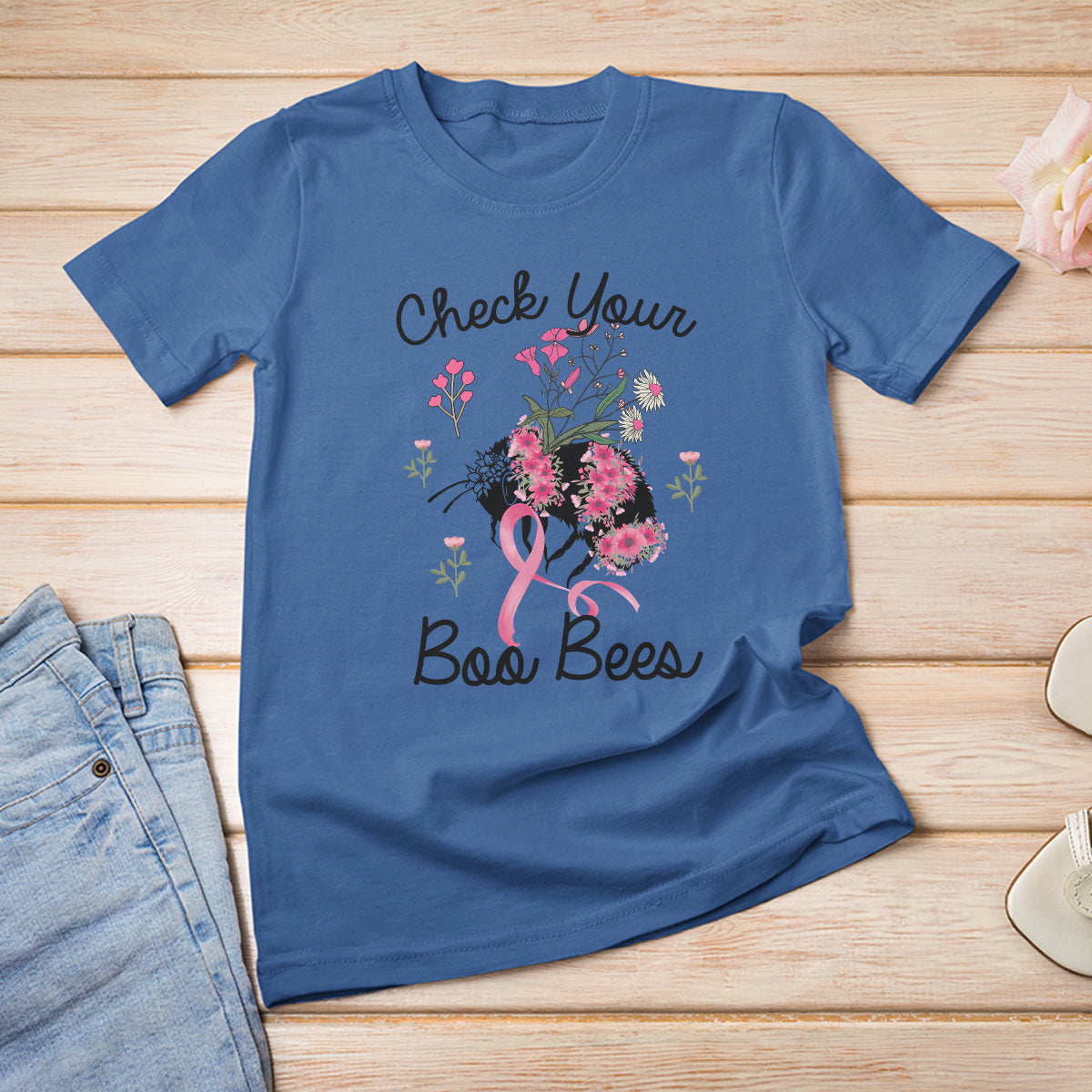 Breast Cancer Awareness T Shirt Check Your Boo Bees Pink Ribbon Support Squad - Wonder Print Shop