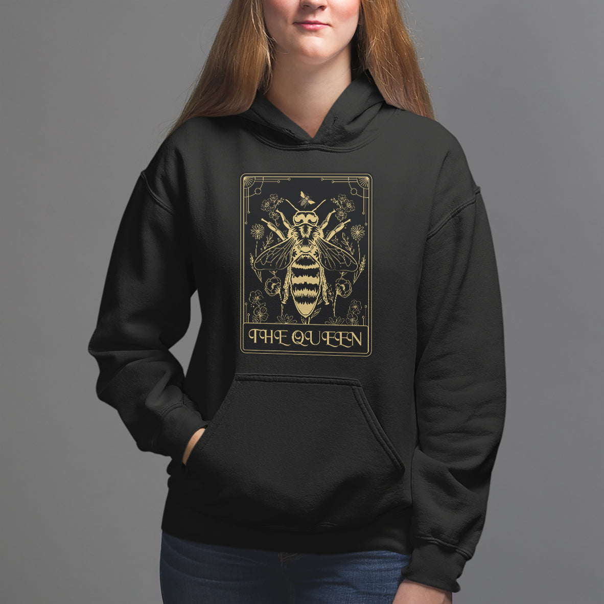 Dark Academia Spiritual The Queen Bee Tarot Card Hoodie - Wonder Print Shop