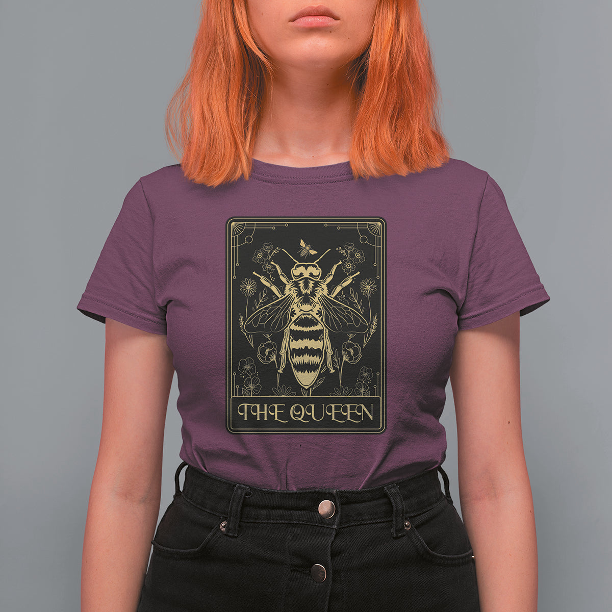 Dark Academia Spiritual The Queen Bee Tarot Card T Shirt For Women - Wonder Print Shop