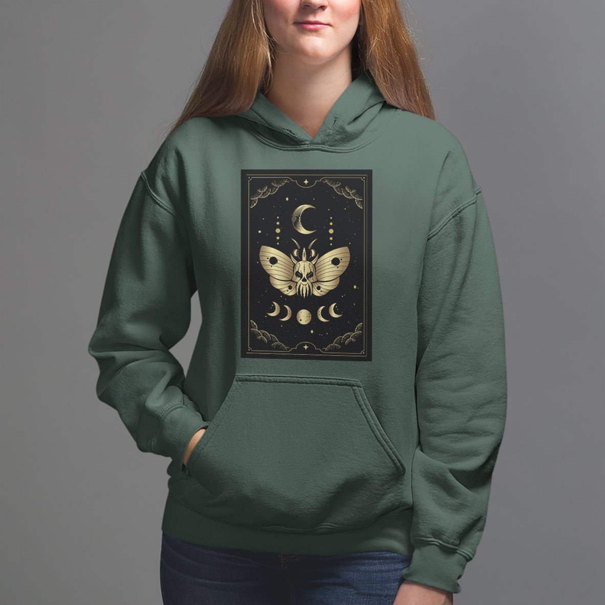 Celestial Dark Academia Death Head Moth Tarot Card Hoodie - Wonder Print Shop
