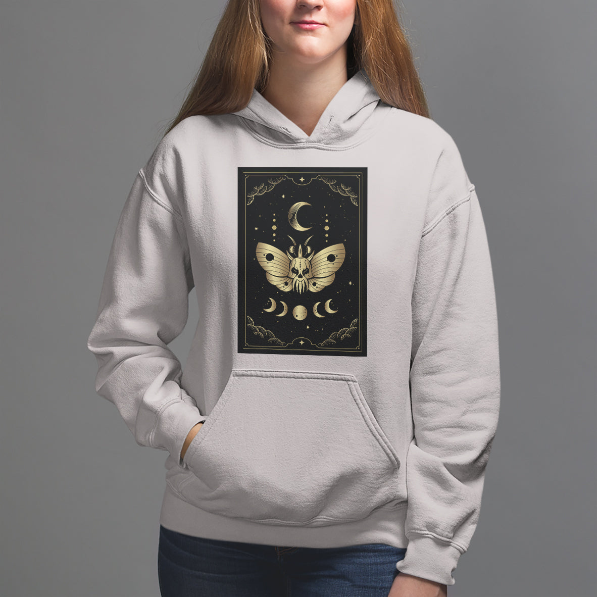 Celestial Dark Academia Death Head Moth Tarot Card Hoodie - Wonder Print Shop