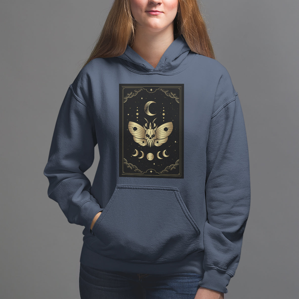 Celestial Dark Academia Death Head Moth Tarot Card Hoodie - Wonder Print Shop