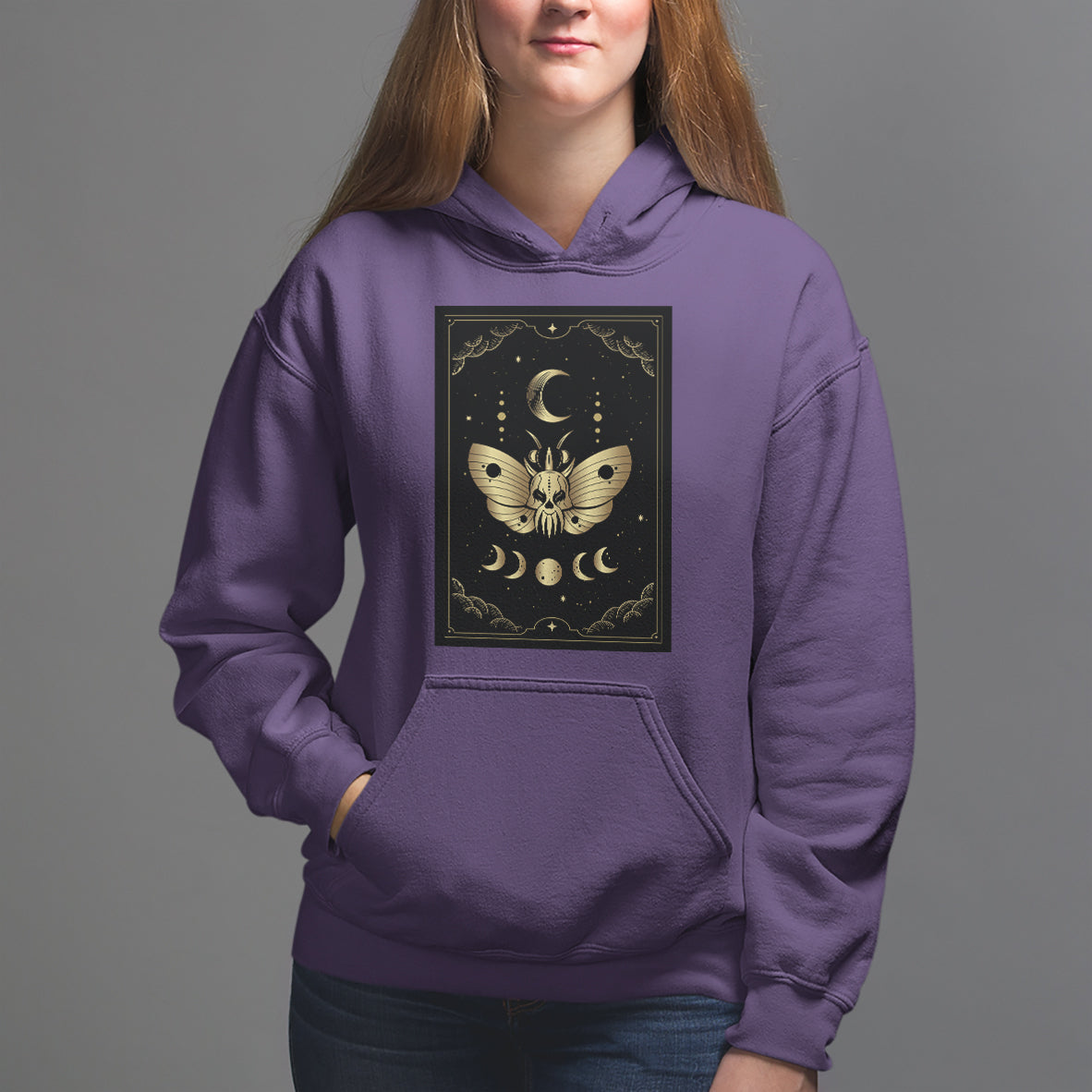 Celestial Dark Academia Death Head Moth Tarot Card Hoodie - Wonder Print Shop