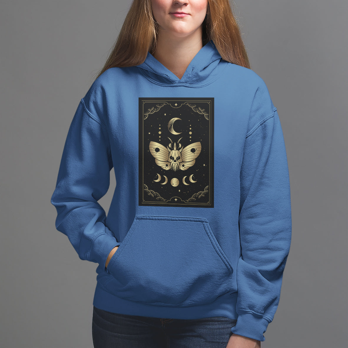Celestial Dark Academia Death Head Moth Tarot Card Hoodie - Wonder Print Shop