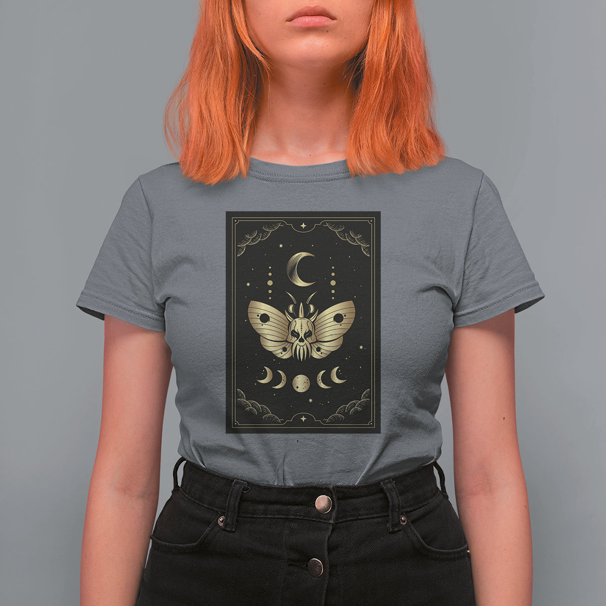 Celestial Dark Academia Death Head Moth Tarot Card T Shirt For Women - Wonder Print Shop
