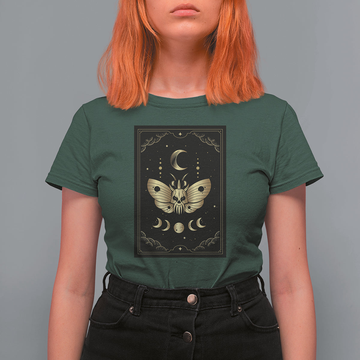 Celestial Dark Academia Death Head Moth Tarot Card T Shirt For Women - Wonder Print Shop