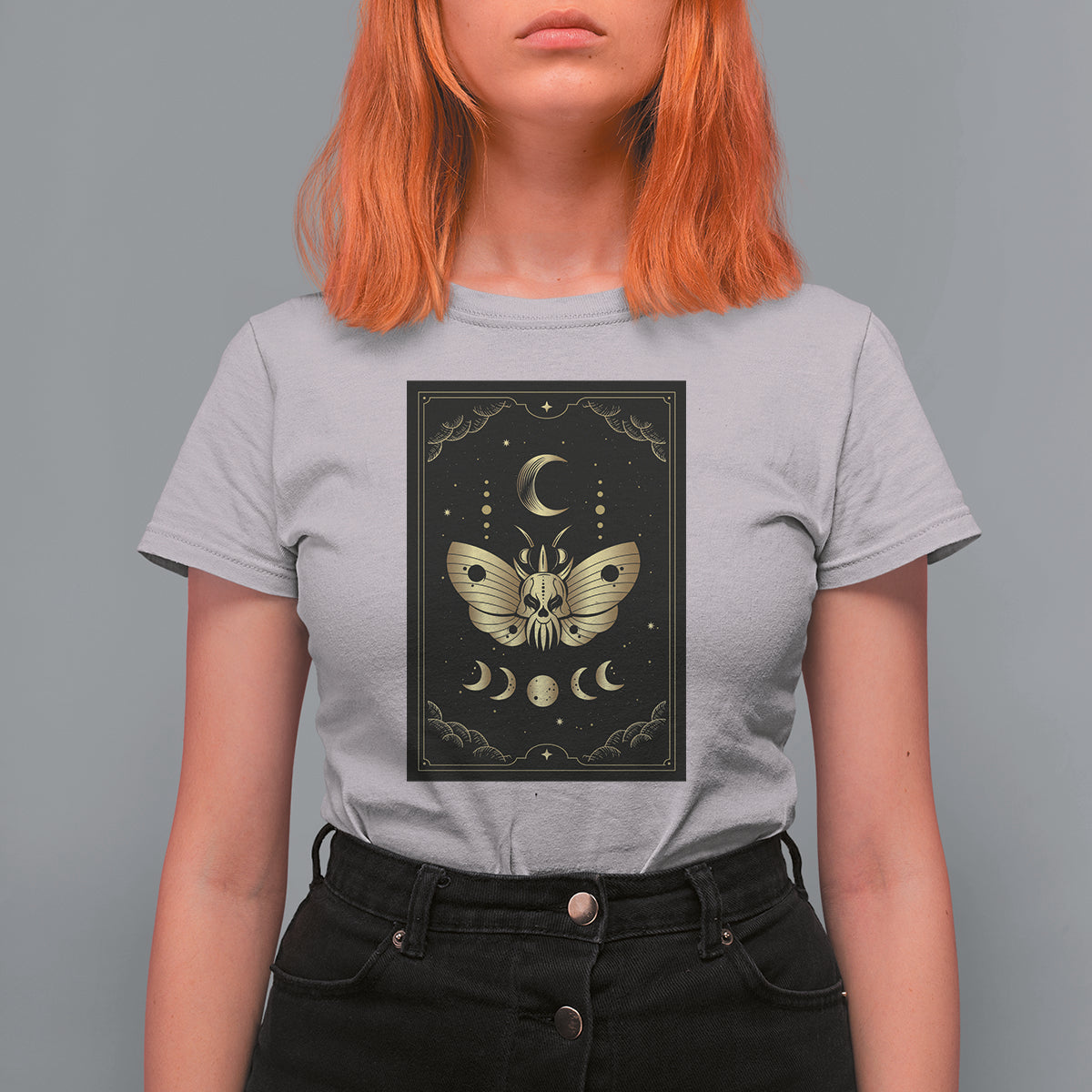 Celestial Dark Academia Death Head Moth Tarot Card T Shirt For Women - Wonder Print Shop