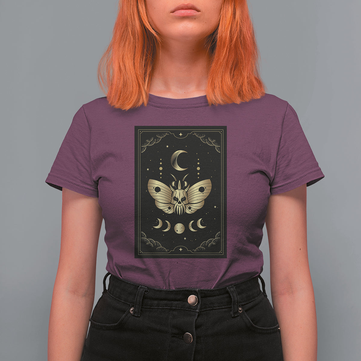 Celestial Dark Academia Death Head Moth Tarot Card T Shirt For Women - Wonder Print Shop