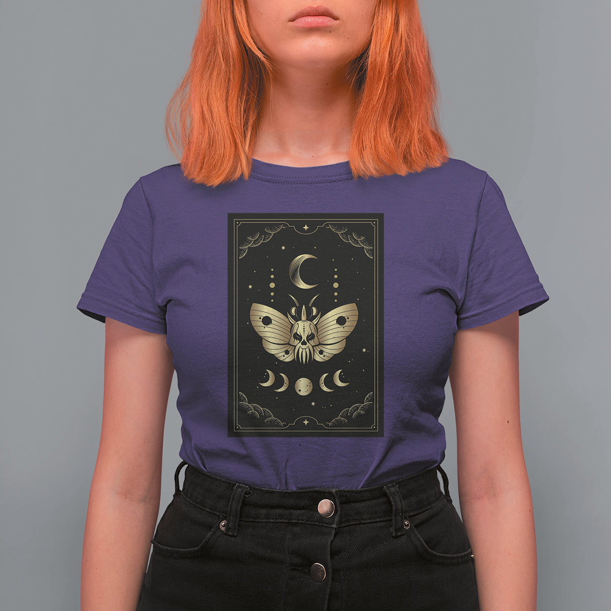 Celestial Dark Academia Death Head Moth Tarot Card T Shirt For Women - Wonder Print Shop
