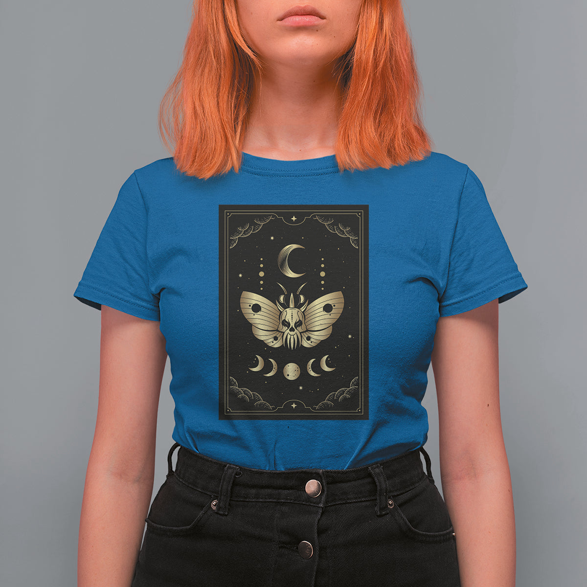 Celestial Dark Academia Death Head Moth Tarot Card T Shirt For Women - Wonder Print Shop