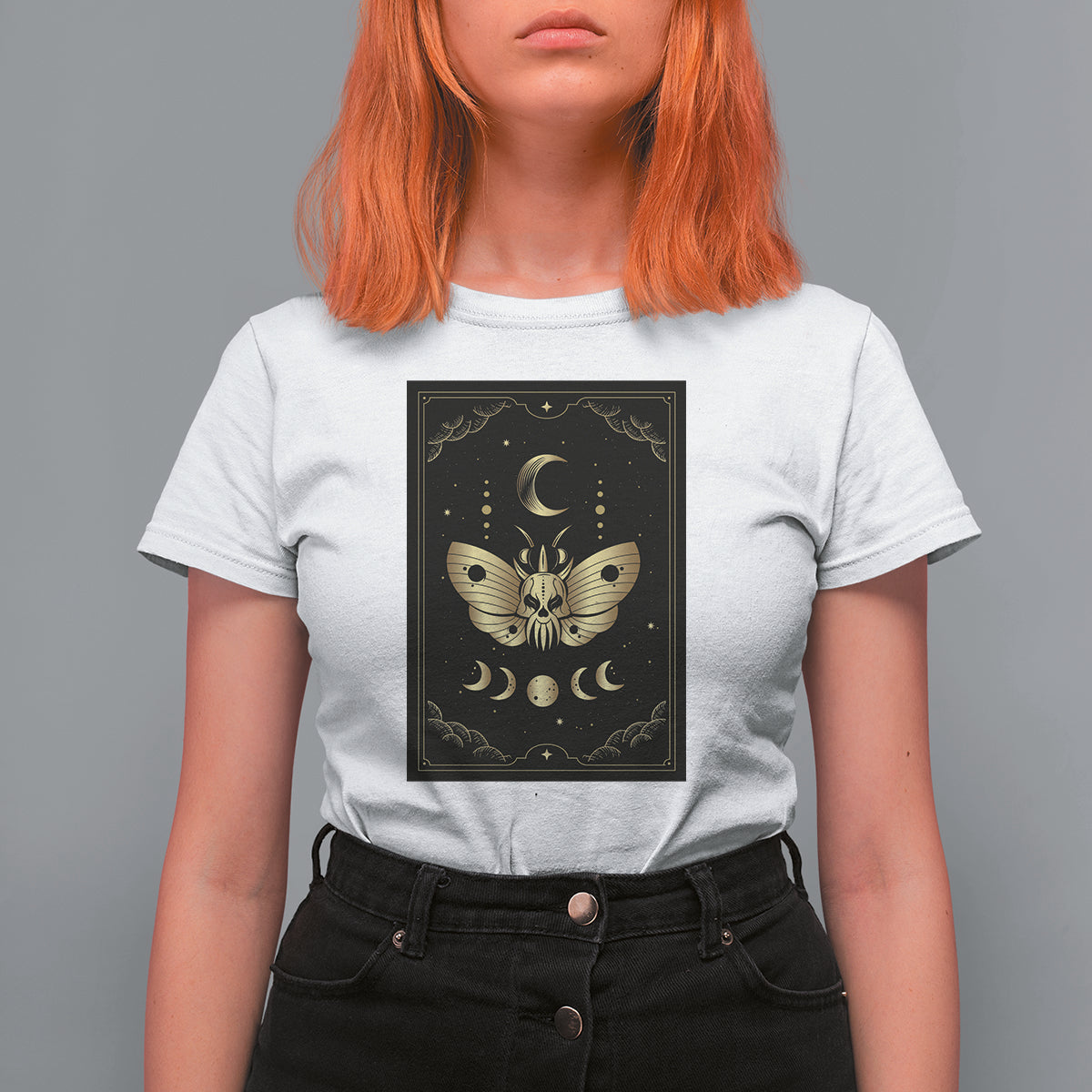 Celestial Dark Academia Death Head Moth Tarot Card T Shirt For Women - Wonder Print Shop