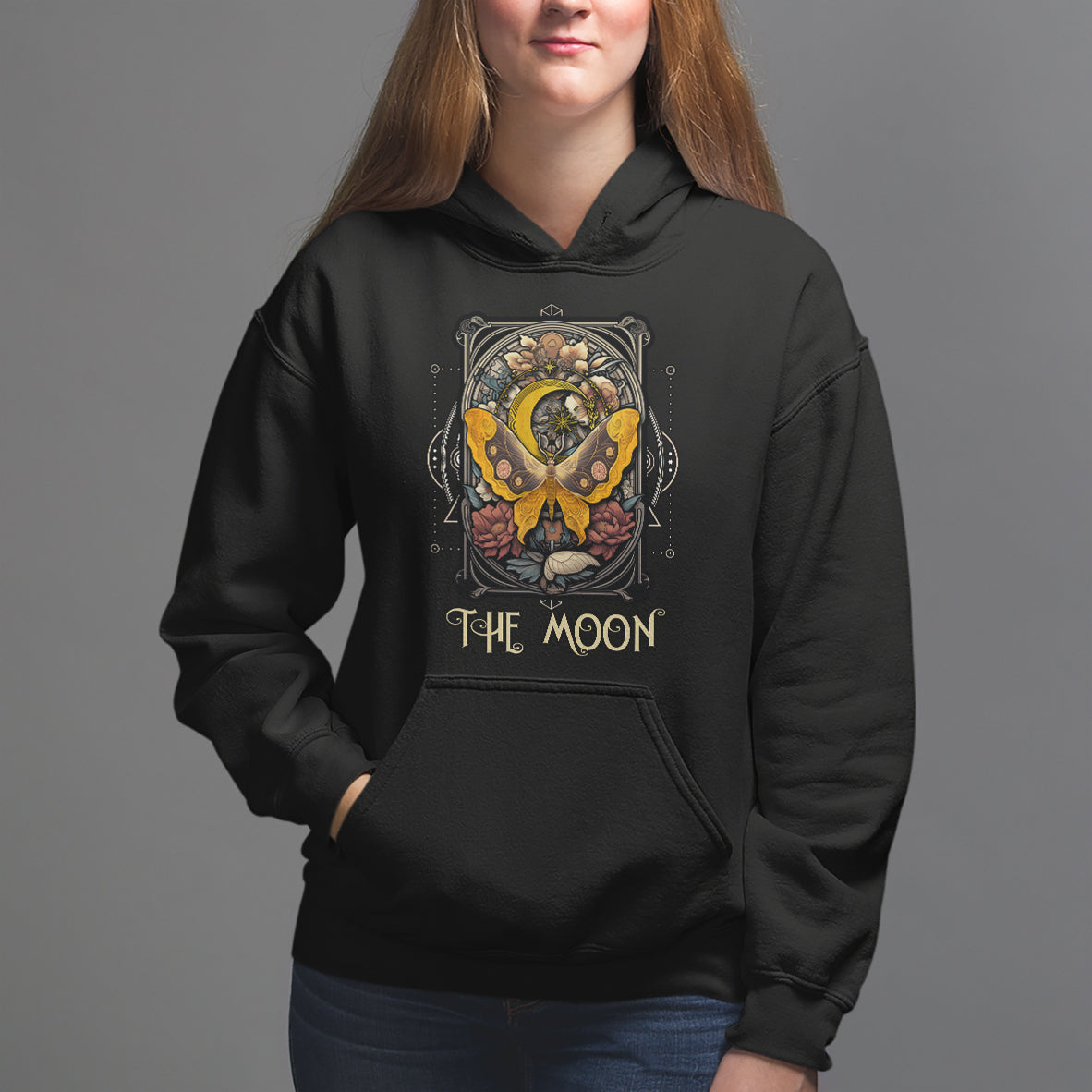 Celestial Floral Luna Moth Tarot Card The Moon Hoodie - Wonder Print Shop