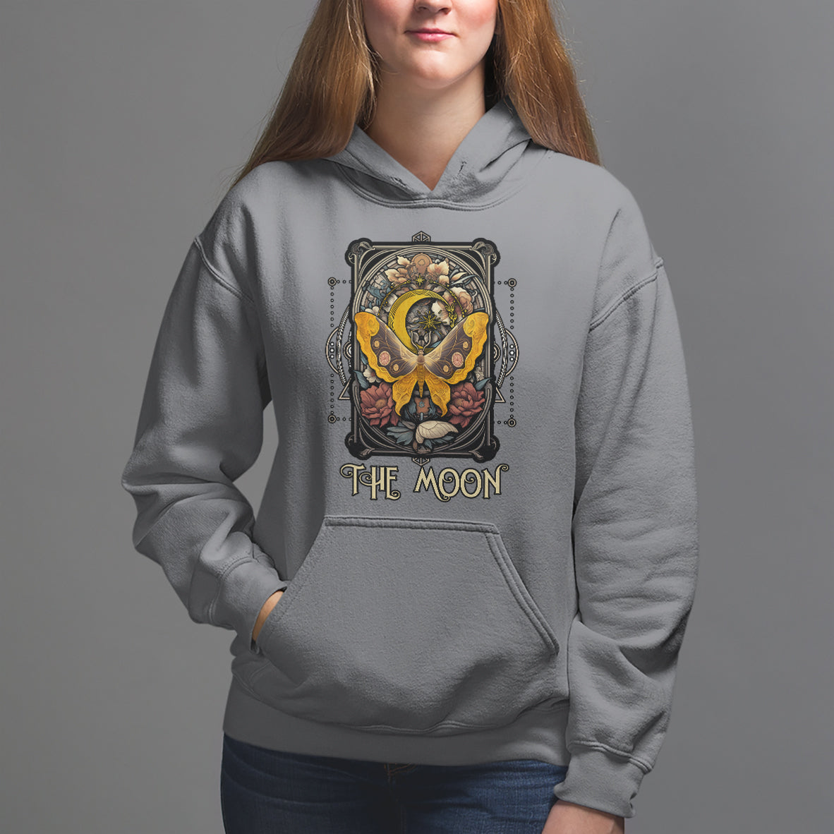 Celestial Floral Luna Moth Tarot Card The Moon Hoodie - Wonder Print Shop