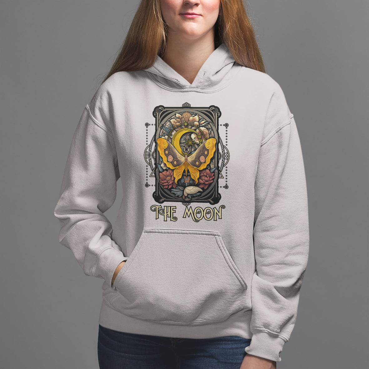 Celestial Floral Luna Moth Tarot Card The Moon Hoodie - Wonder Print Shop