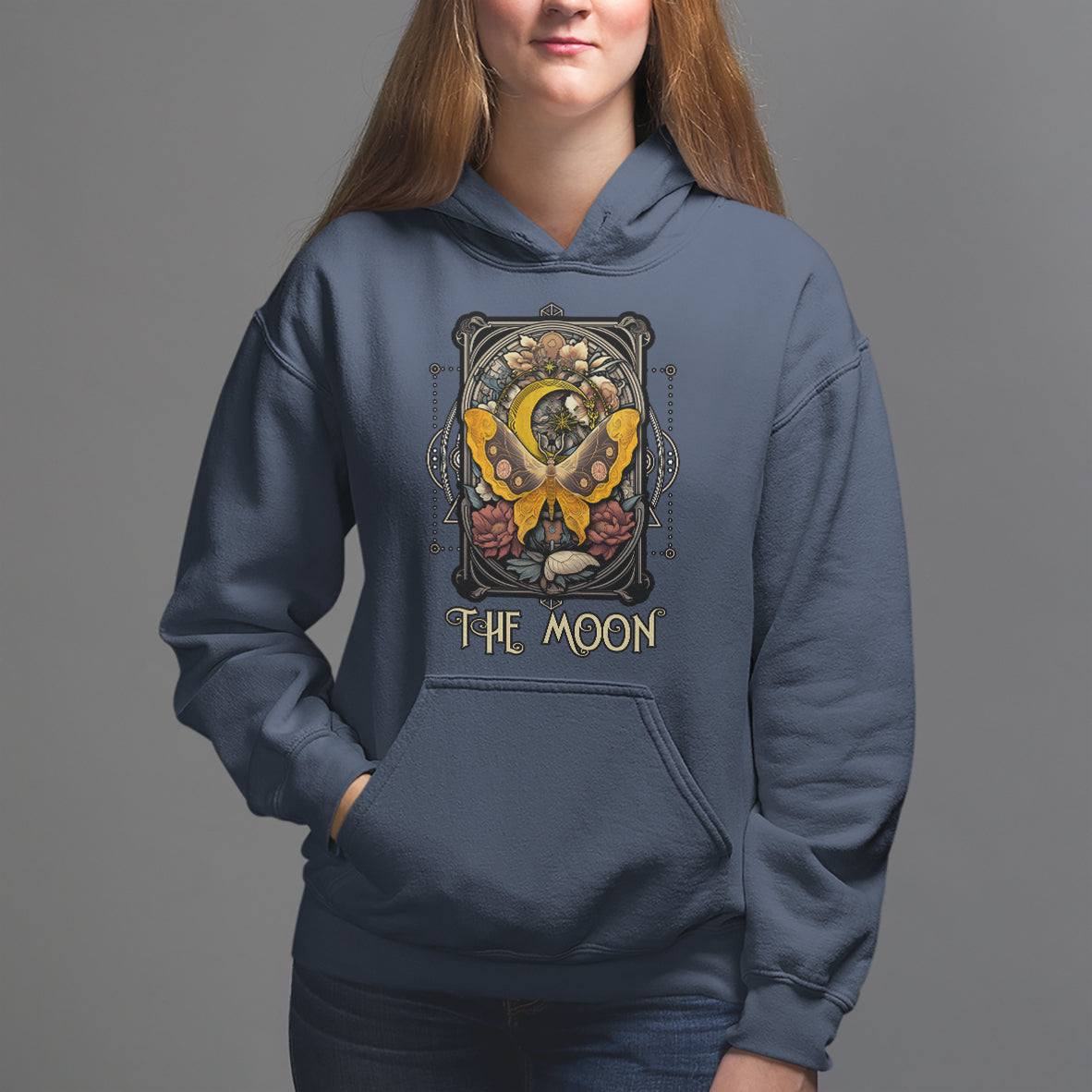 Celestial Floral Luna Moth Tarot Card The Moon Hoodie - Wonder Print Shop