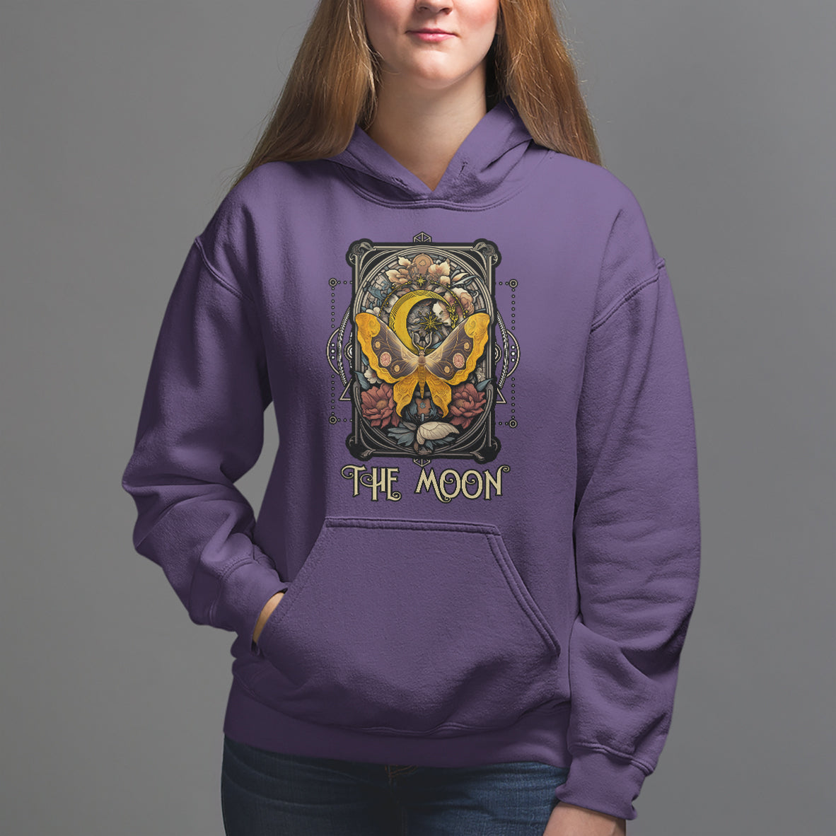 Celestial Floral Luna Moth Tarot Card The Moon Hoodie - Wonder Print Shop
