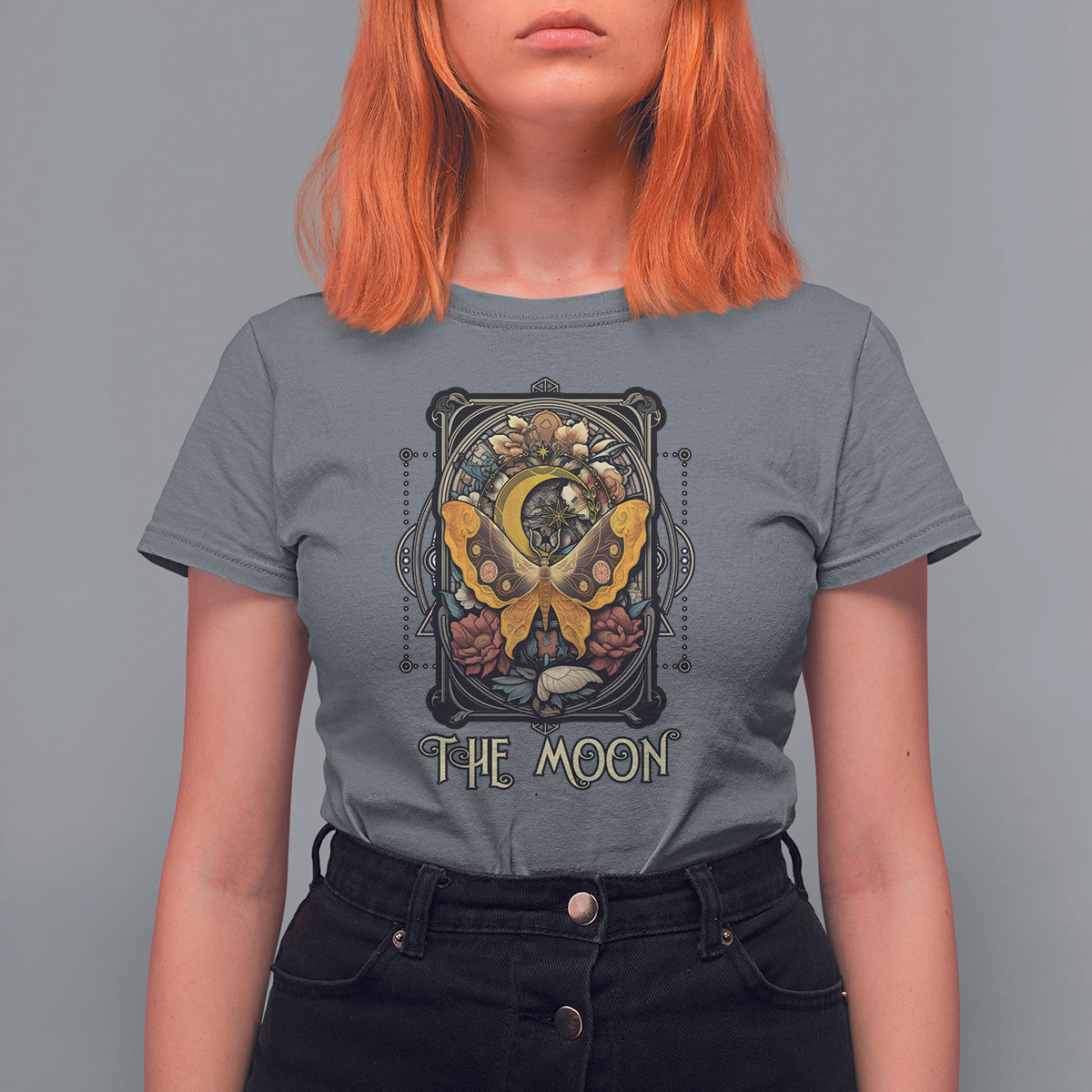 Celestial Floral Luna Moth Tarot Card The Moon T Shirt For Women - Wonder Print Shop