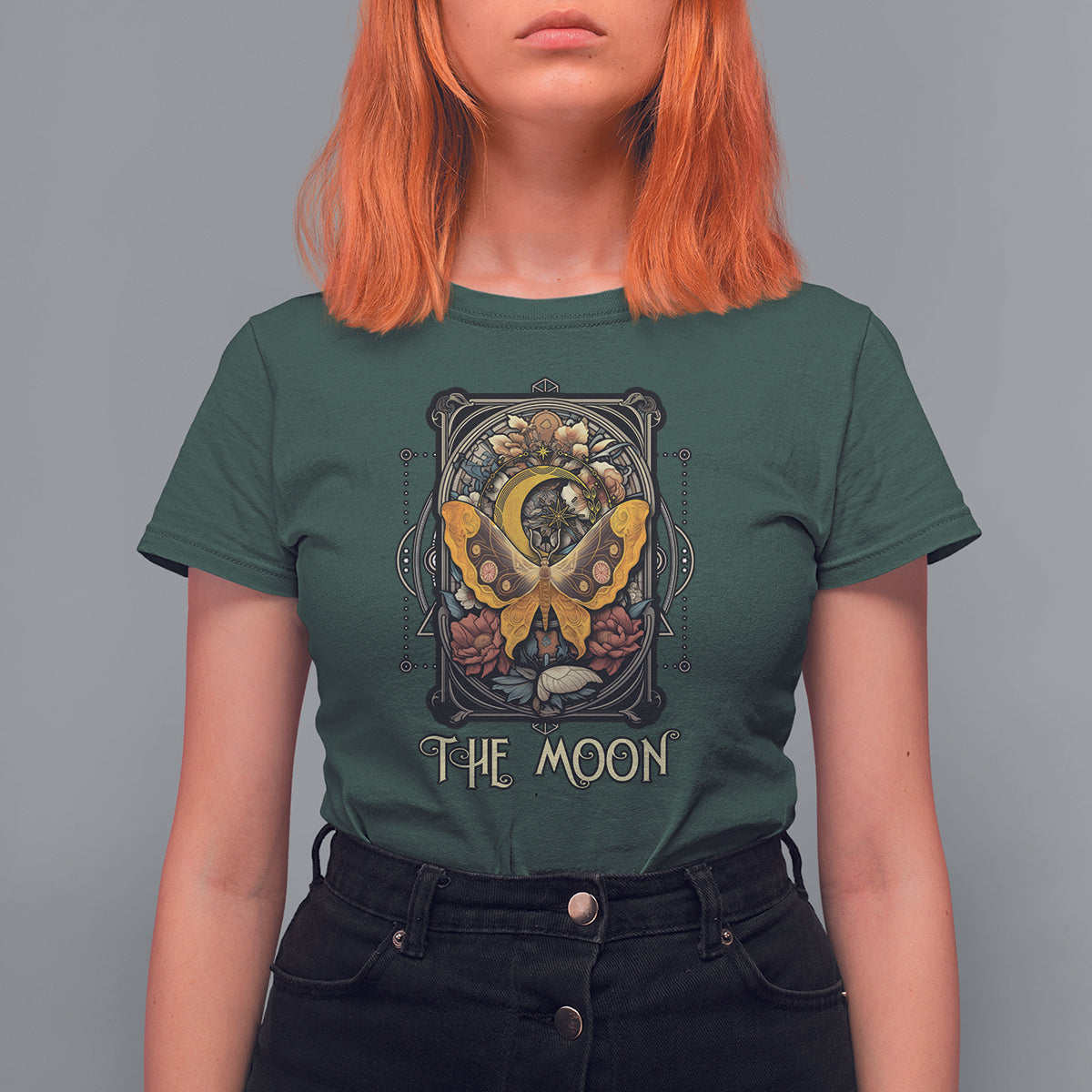 Celestial Floral Luna Moth Tarot Card The Moon T Shirt For Women - Wonder Print Shop