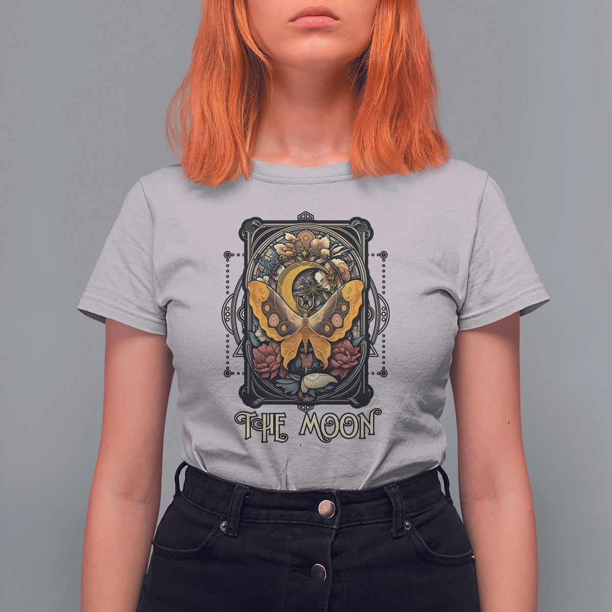 Celestial Floral Luna Moth Tarot Card The Moon T Shirt For Women - Wonder Print Shop