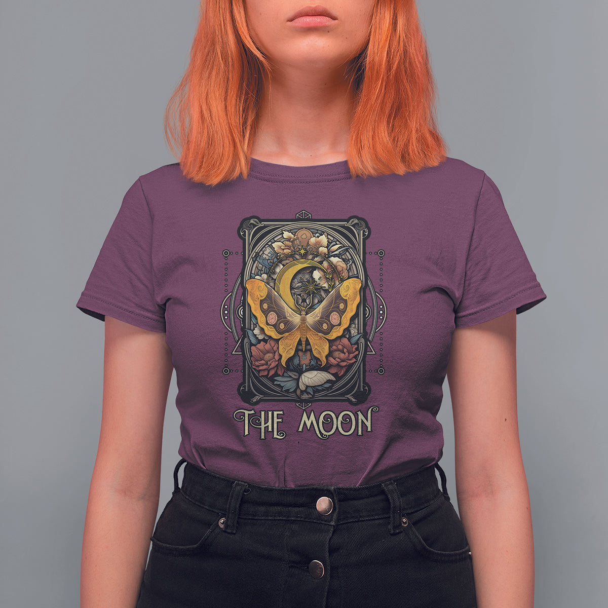 Celestial Floral Luna Moth Tarot Card The Moon T Shirt For Women - Wonder Print Shop
