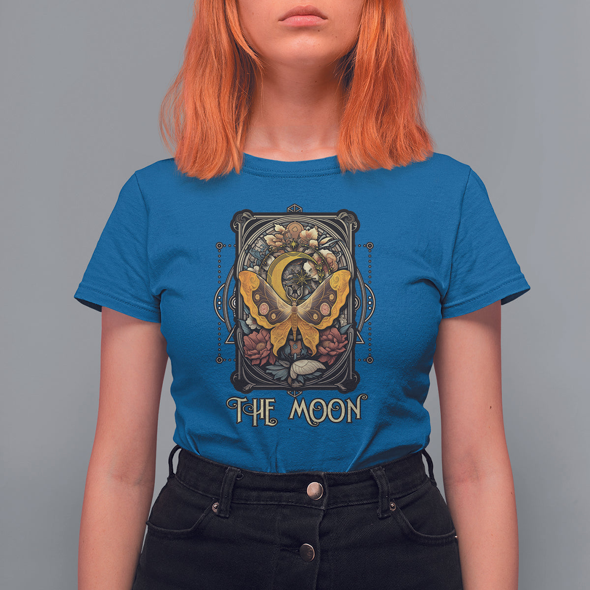Celestial Floral Luna Moth Tarot Card The Moon T Shirt For Women - Wonder Print Shop