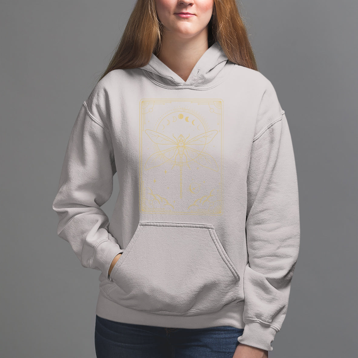 Celestial Dark Academia Dragonfly Tarot Card Moon Phases Hoodie - Wonder Print Shop