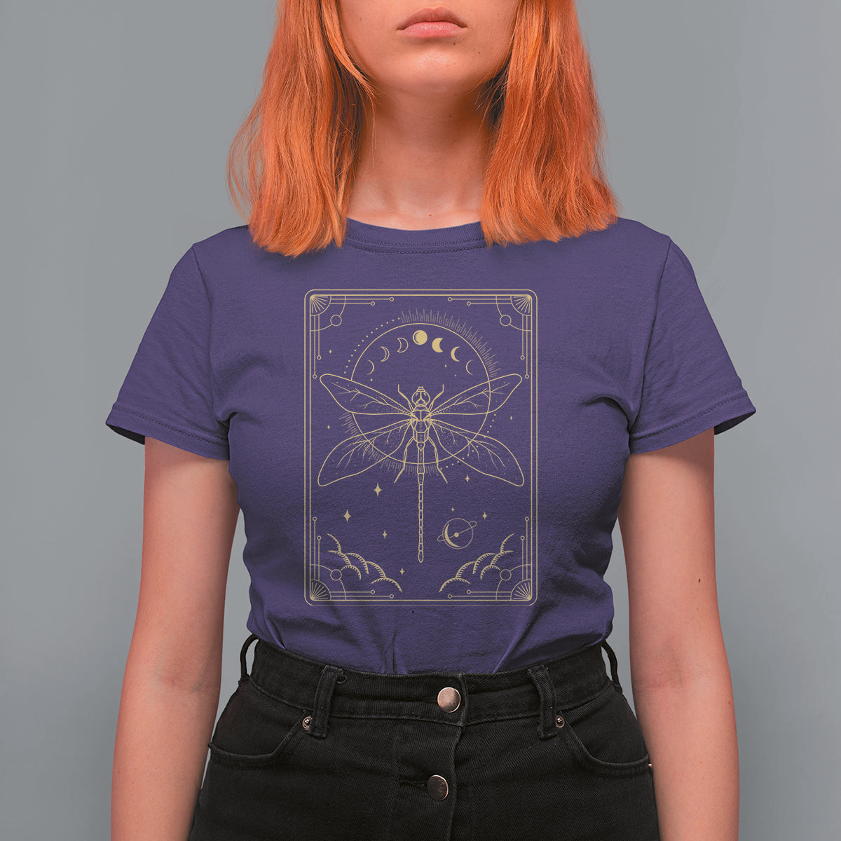 Celestial Dark Academia Dragonfly Tarot Card Moon Phases T Shirt For Women - Wonder Print Shop