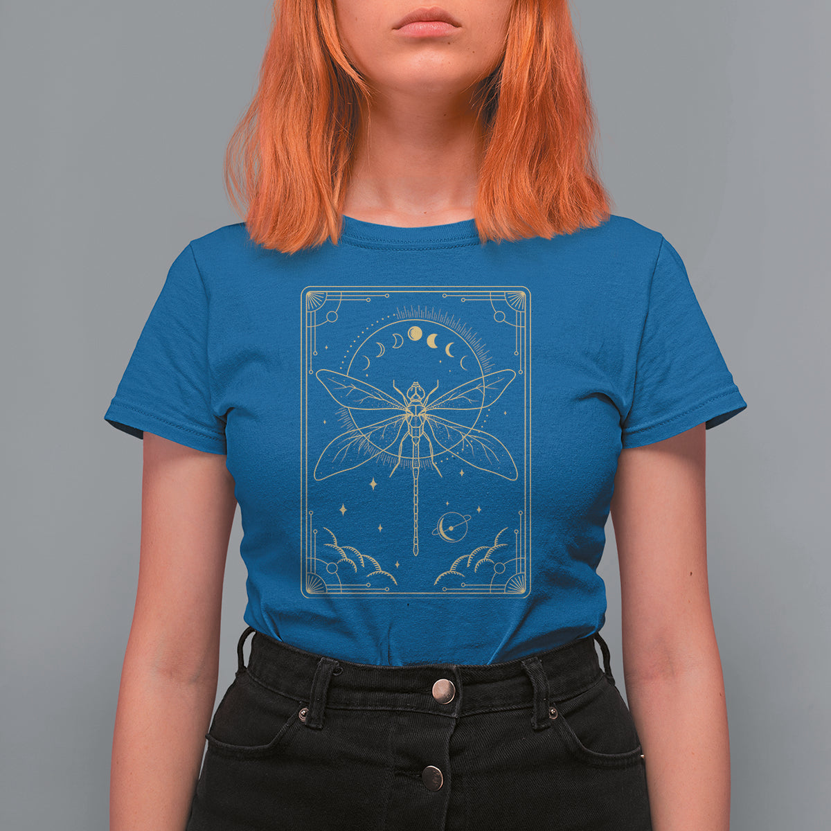 Celestial Dark Academia Dragonfly Tarot Card Moon Phases T Shirt For Women - Wonder Print Shop