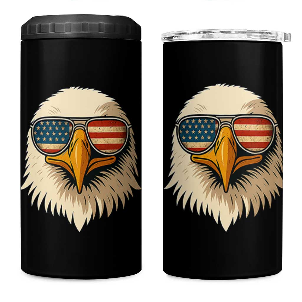 Patriotic Bald Eagle 4 in 1 Can Cooler Tumbler With Sunglasses American Flag Vintage - Wonder Print Shop