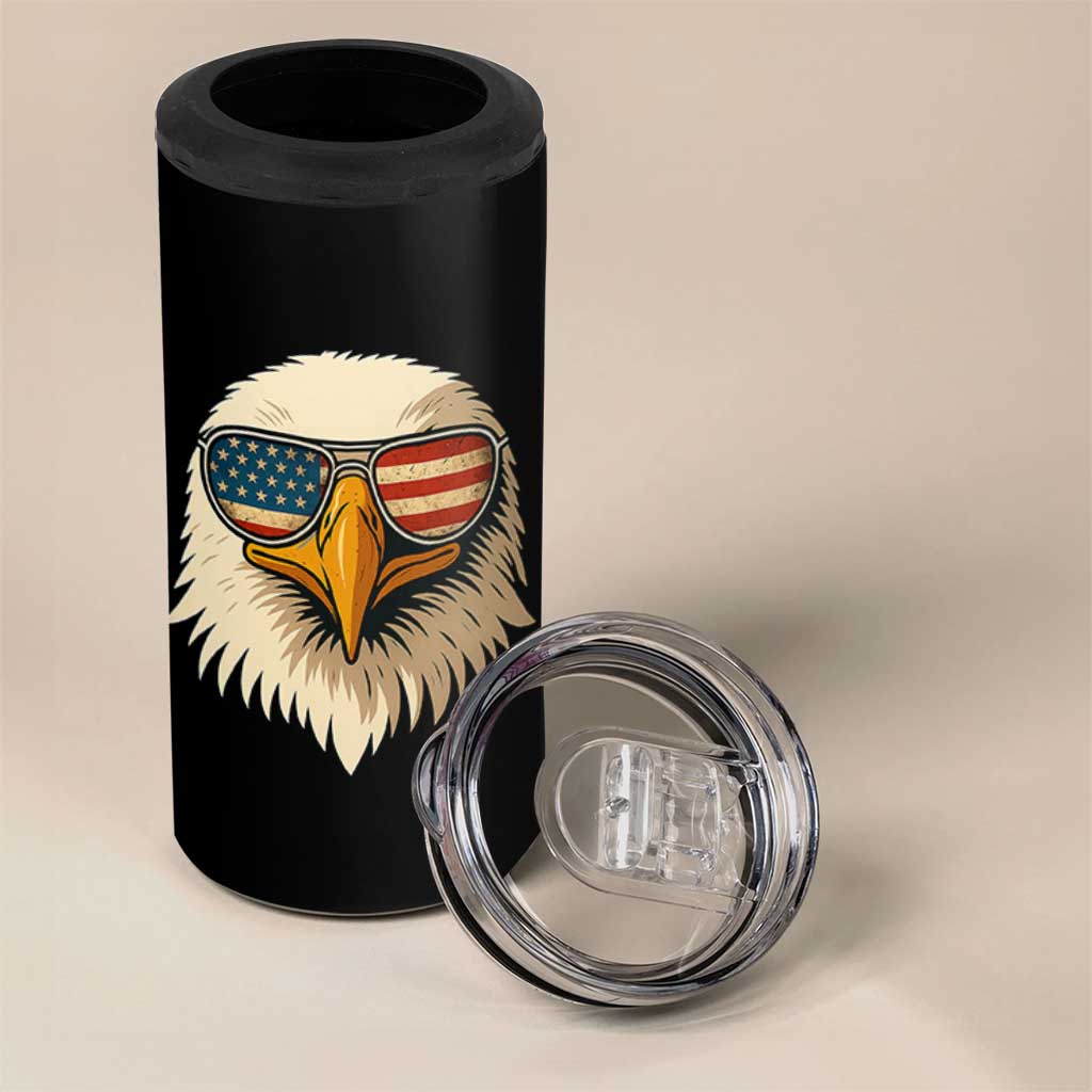 Patriotic Bald Eagle 4 in 1 Can Cooler Tumbler With Sunglasses American Flag Vintage - Wonder Print Shop