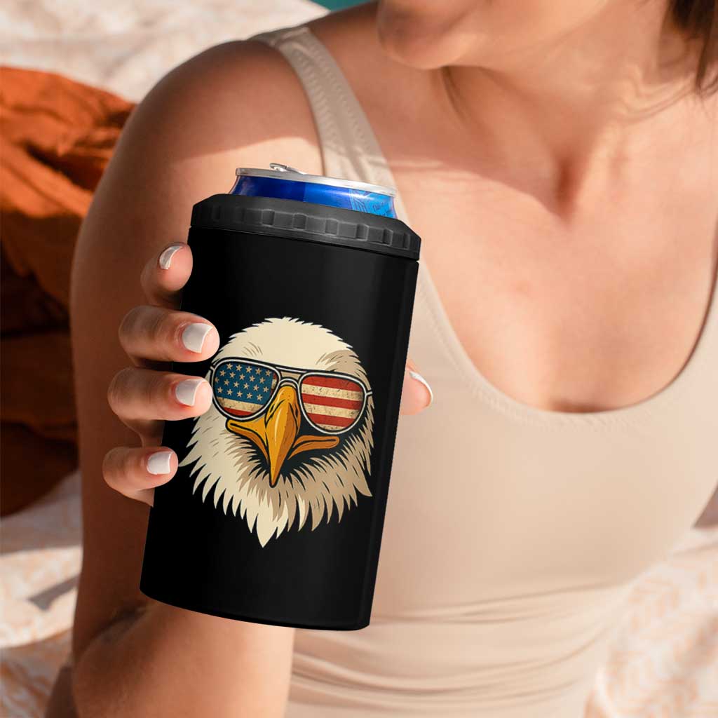 Patriotic Bald Eagle 4 in 1 Can Cooler Tumbler With Sunglasses American Flag Vintage - Wonder Print Shop