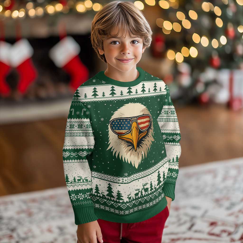Patriotic Bald Eagle Ugly Christmas Sweater With Sunglasses American Flag Vintage - Wonder Print Shop