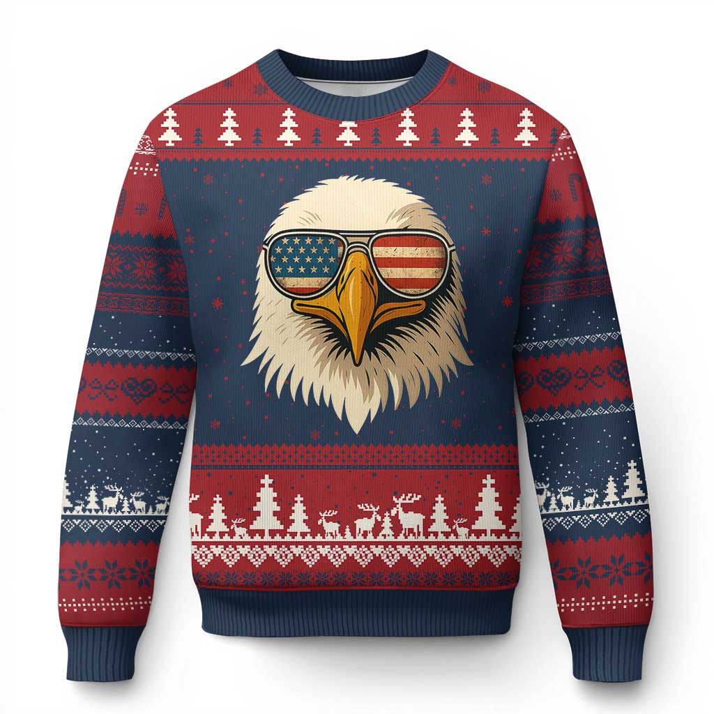 Patriotic Bald Eagle Ugly Christmas Sweater With Sunglasses American Flag Vintage - Wonder Print Shop