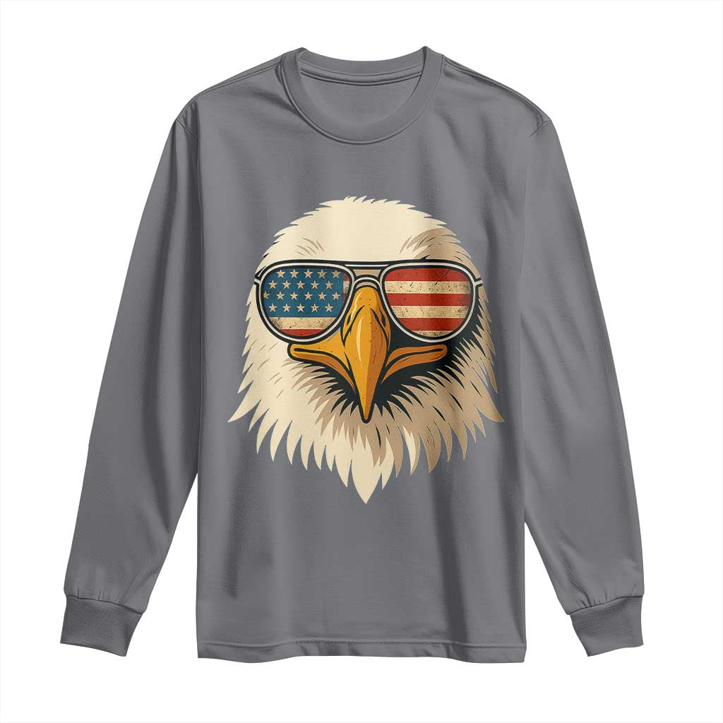 Patriotic Bald Eagle Long Sleeve Shirt With Sunglasses American Flag Vintage - Wonder Print Shop