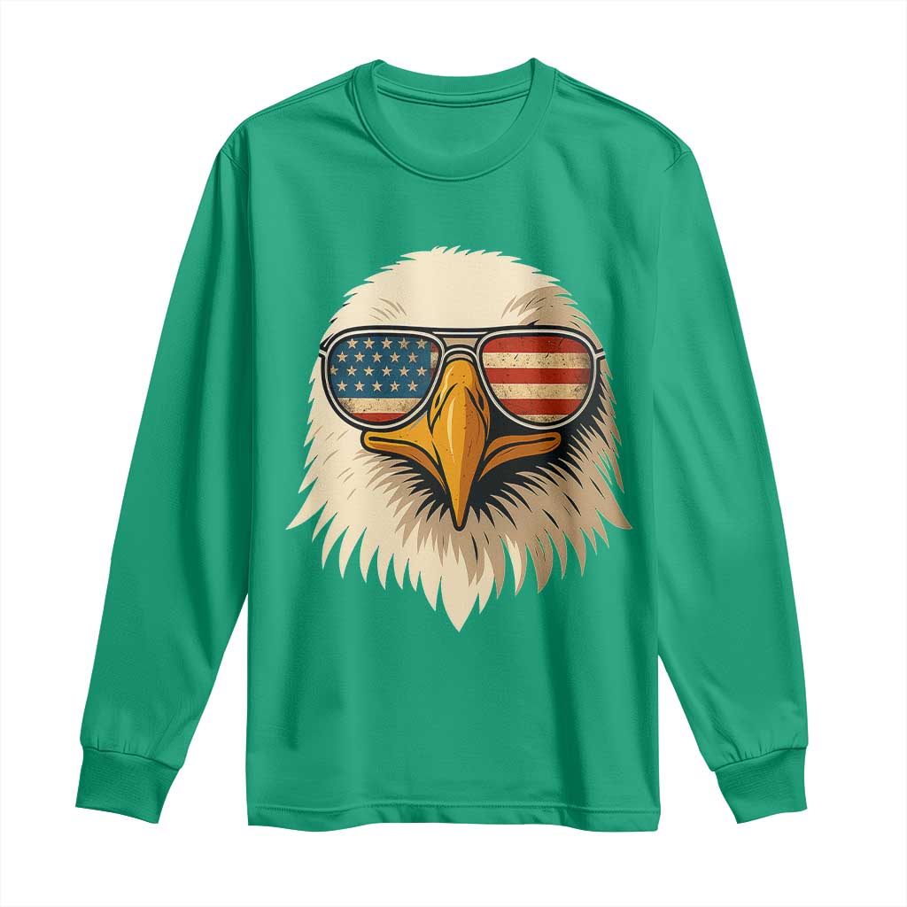 Patriotic Bald Eagle Long Sleeve Shirt With Sunglasses American Flag Vintage - Wonder Print Shop