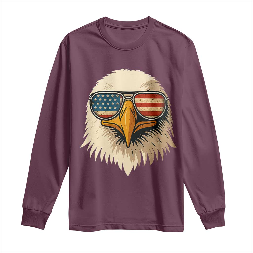 Patriotic Bald Eagle Long Sleeve Shirt With Sunglasses American Flag Vintage - Wonder Print Shop