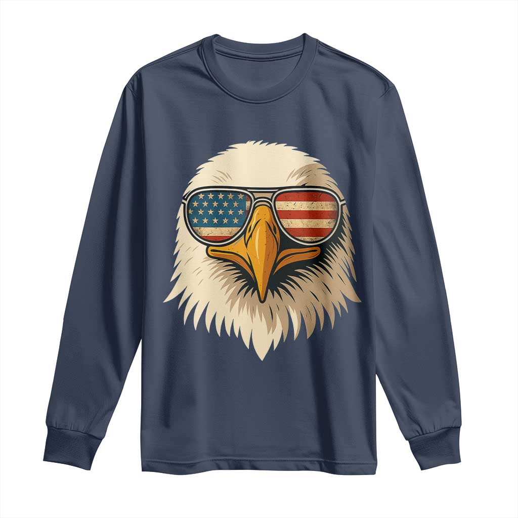 Patriotic Bald Eagle Long Sleeve Shirt With Sunglasses American Flag Vintage - Wonder Print Shop