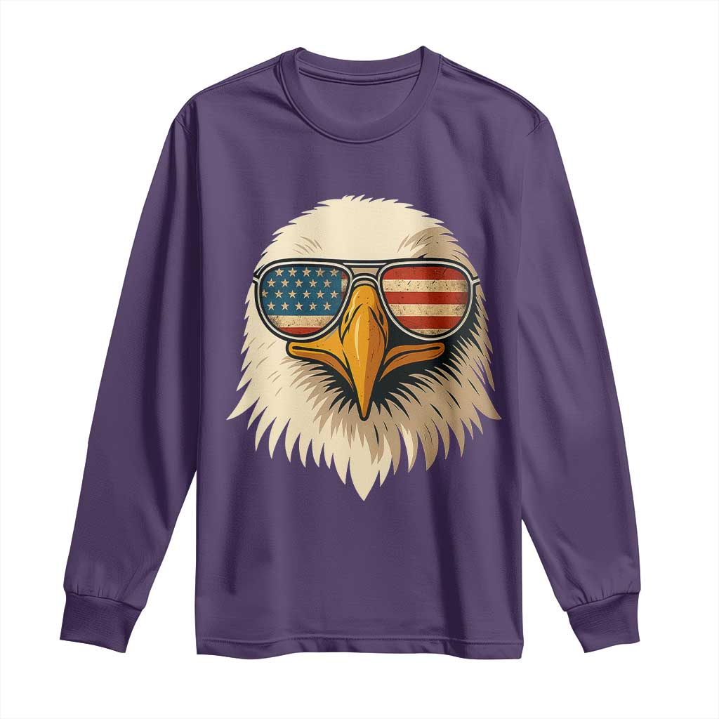 Patriotic Bald Eagle Long Sleeve Shirt With Sunglasses American Flag Vintage - Wonder Print Shop