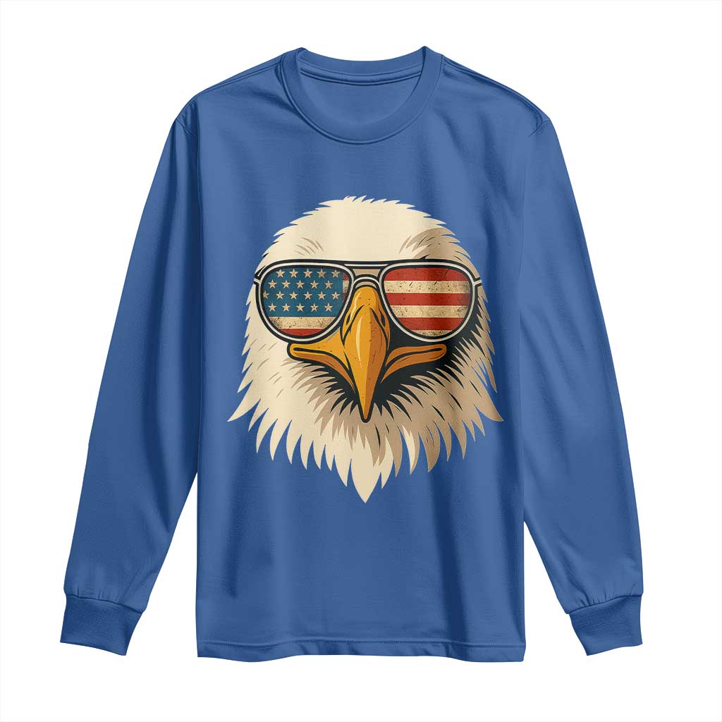 Patriotic Bald Eagle Long Sleeve Shirt With Sunglasses American Flag Vintage - Wonder Print Shop