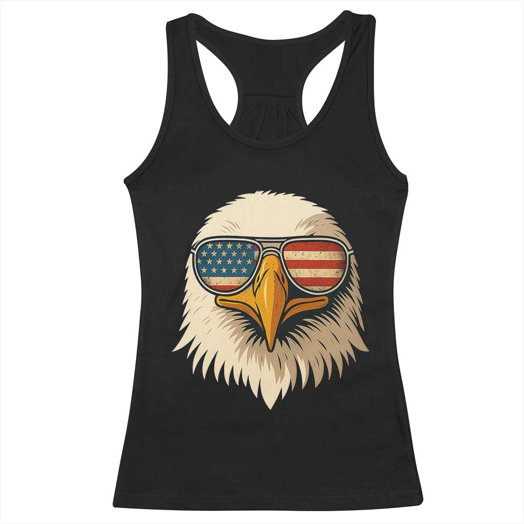 Patriotic Bald Eagle Racerback Tank Top With Sunglasses American Flag Vintage - Wonder Print Shop