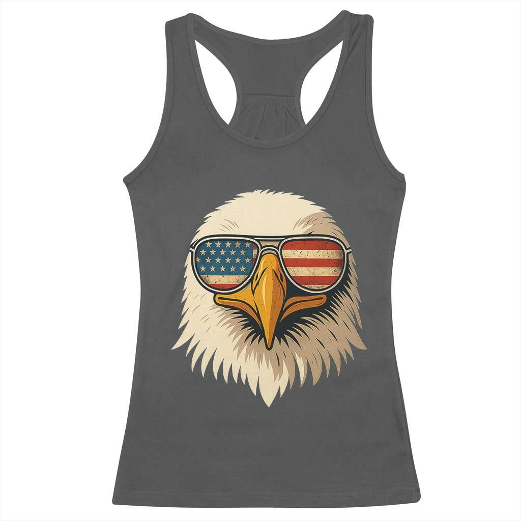 Patriotic Bald Eagle Racerback Tank Top With Sunglasses American Flag Vintage - Wonder Print Shop