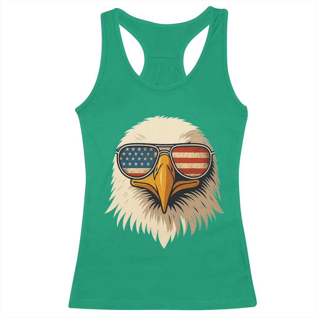 Patriotic Bald Eagle Racerback Tank Top With Sunglasses American Flag Vintage - Wonder Print Shop