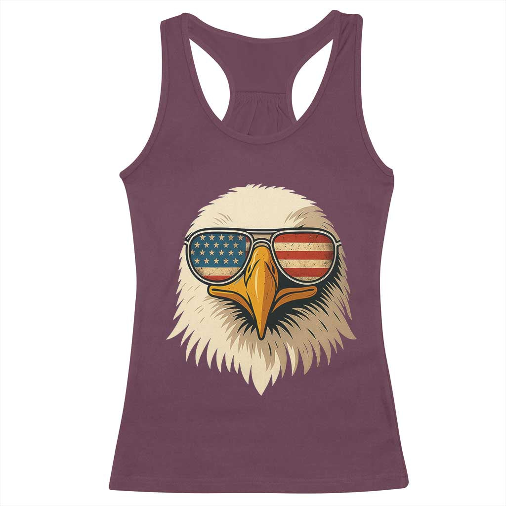 Patriotic Bald Eagle Racerback Tank Top With Sunglasses American Flag Vintage - Wonder Print Shop